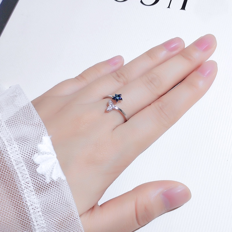 [Jiudoulan] Nhẫn Hở Hình Đuôi Nàng Tiên Cá Màu Xanh Dương Sang Trọng Phong Cách Hàn Quốc Có Thể Điều Chỉnh K