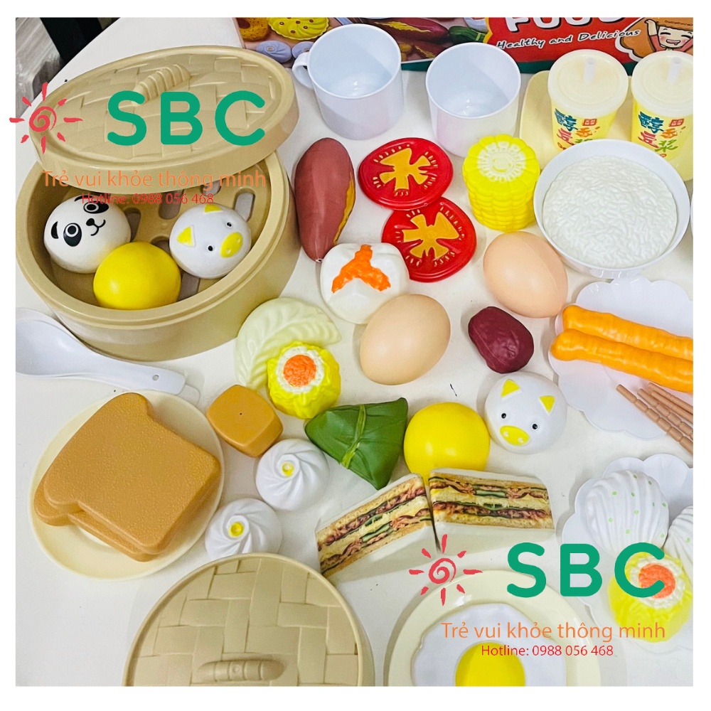 - Bộ đồ chơi nấu ăn 58 88 chi tiết món ăn châu Á Dimsum xửng hấp hoặc Châu Âu có Pizza có hộp
