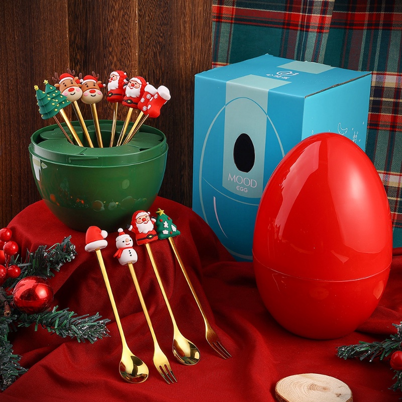 Bộ 2 Muỗng Nĩa Hình Ông Già Noel &amp; Ngôi Sao &amp; Nón Giáng Sinh &amp; Năm Mới