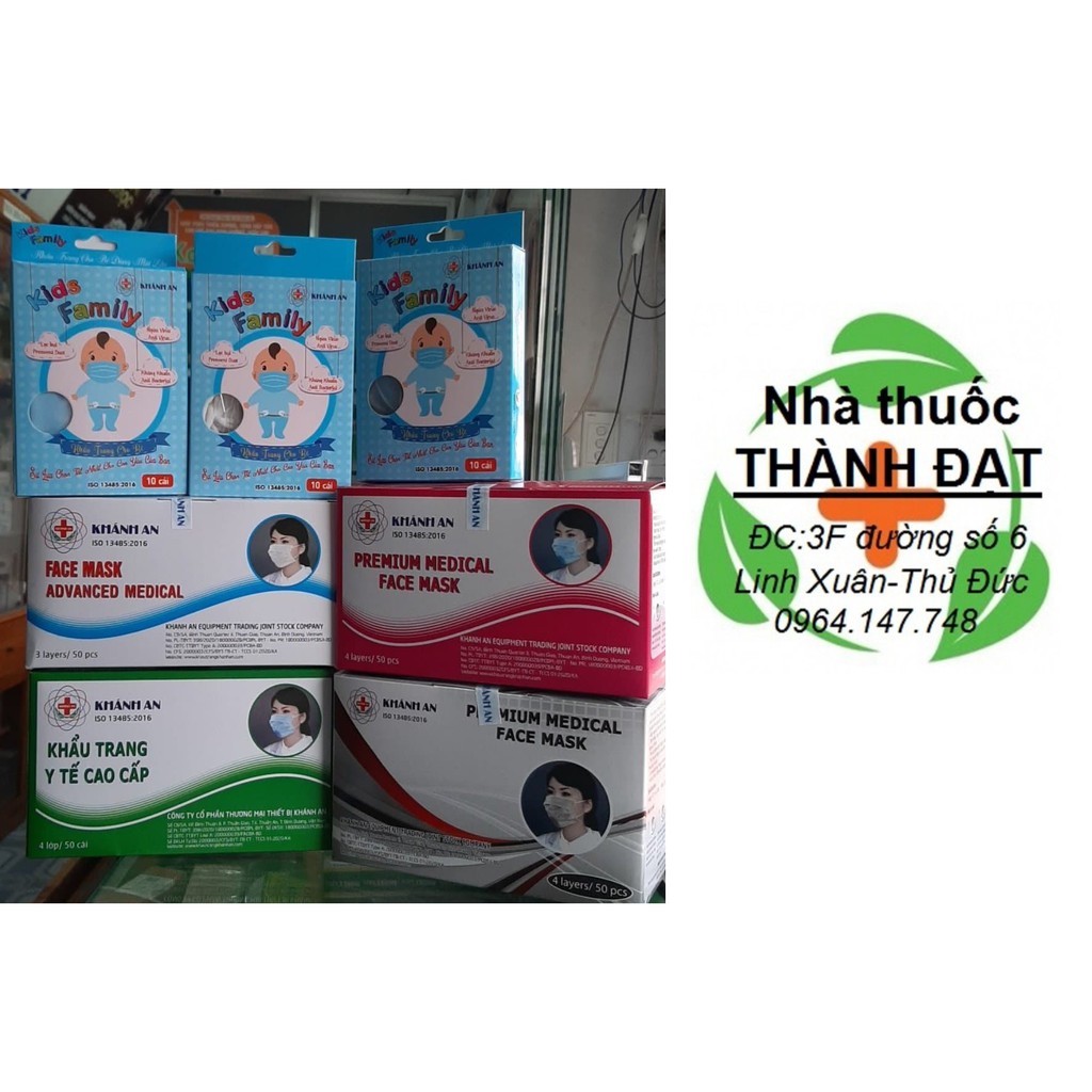 (đủ màu - hộp 50 cái) khẩu trang y tế 4 lớp khánh an