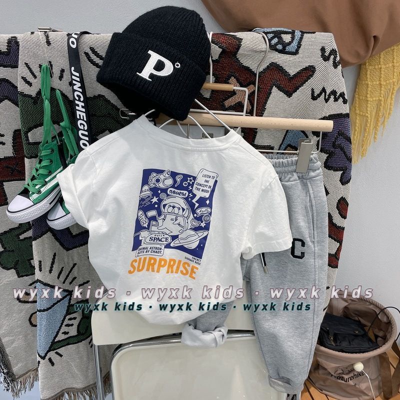 Áo Thun Cotton Ngắn Tay In Chữ Hoạt Hình Phong Cách Hàn Quốc Thời Trang Mùa Hè Cho Bé Trai