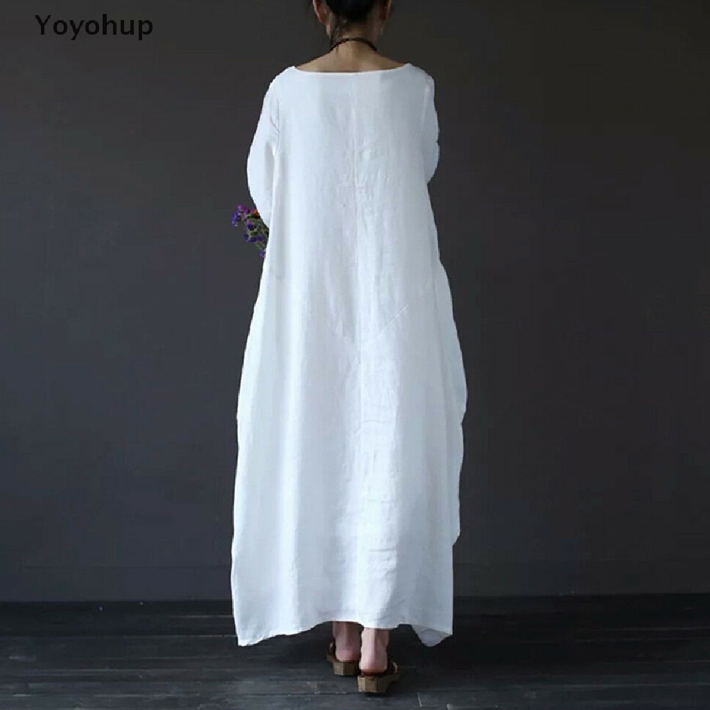 Đầm maxi dáng rộng vải lanh cotton phong cách Boho plus size cho nữ<br />
