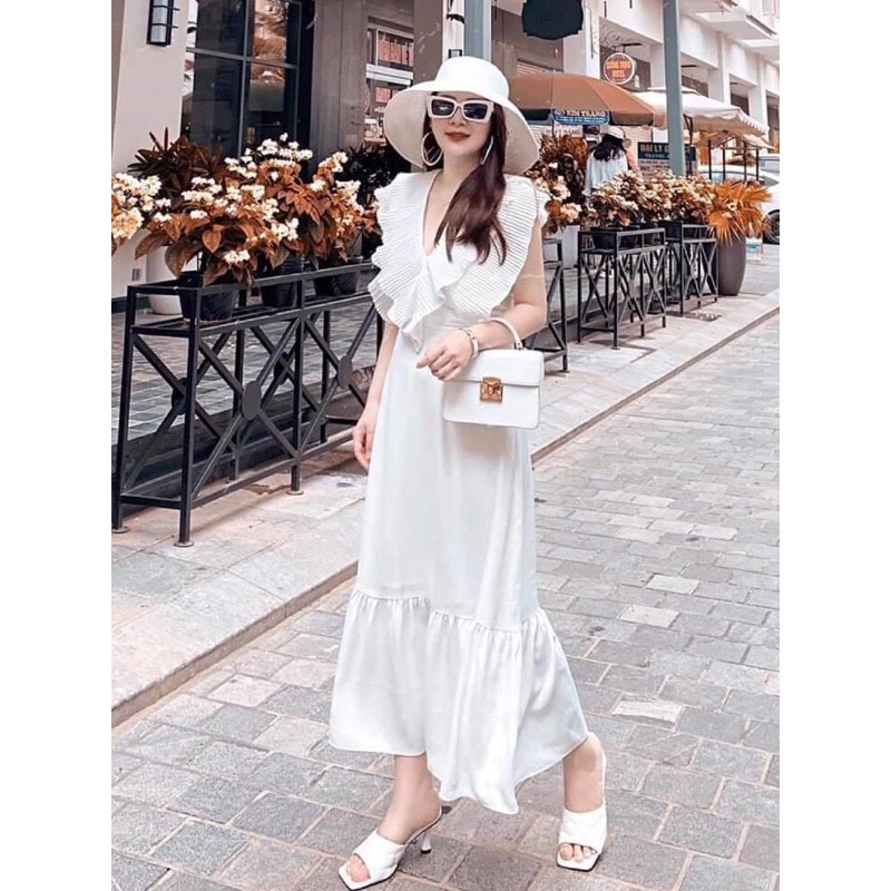 Đầm maxi xoè trắng | đầm maxi dài | váy maxi dập ly | váy trắng sang trọng đi biển đi chơi dạo phố MN110 - Đầm Váy Mina | BigBuy360 - bigbuy360.vn