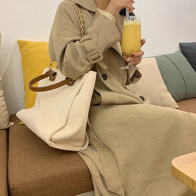 Túi tote xách tay vải canvas cỡ lớn phong cách văn học và nghệ thuật Pháp đơn giản thời trang cho nữ