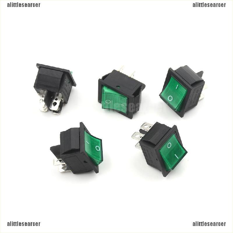 NEW Set 5 Công Tắc Đèn Xanh 4 Pin On / Off 2 Vị Trí 16a / 250v Kcd4-201