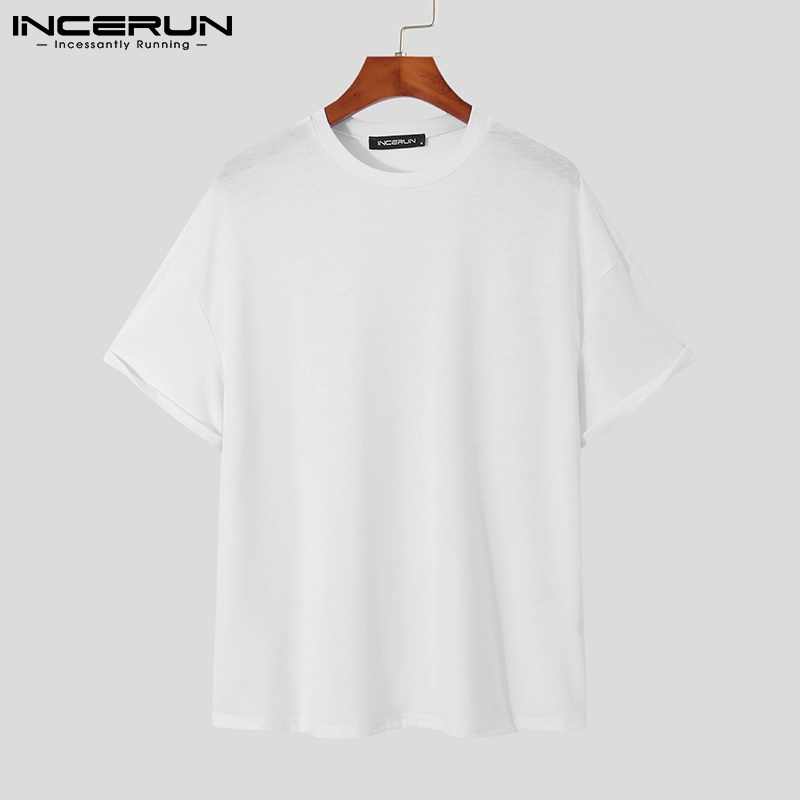 Áo thun INCERUN cổ tròn ngắn tay thiết kế đơn giản 4 màu lựa chọn cho nam