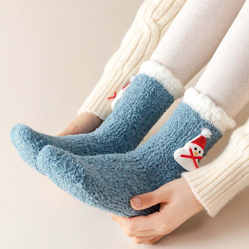 QQMALL Đôi Vớ Dày Thoáng Khí Họa Tiết Giáng Sinh Dễ Thương Cho Nữ