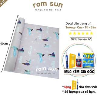 Khổ 90cm | Giấy dán tường phòng ngủ cho bé 🌼ĐÀI LOAN🌼 Decal dán phòng khách,dán tủ,dán bàn,dán cửa của bé elsa và anna