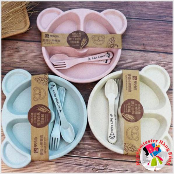 Khay đựng cơm,cháo ăn dặm cho bé chất liệu nhựa lúa mạch hai hình