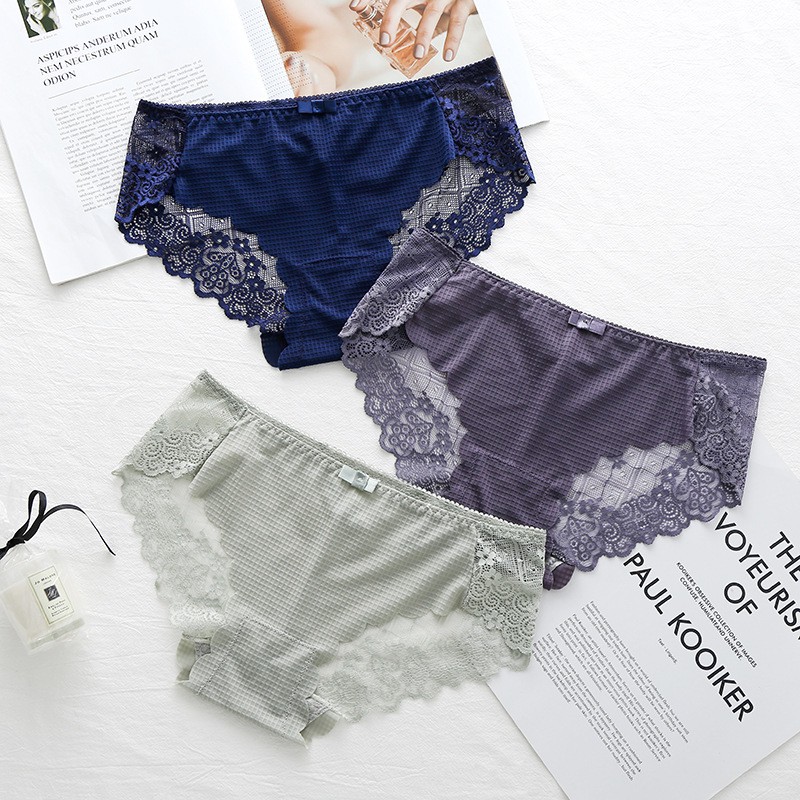 Quần lót nữ ren lưới đính nơ gợi cảm sexy Xuu Design họa tiết hoa chất cực mềm mại - QC04