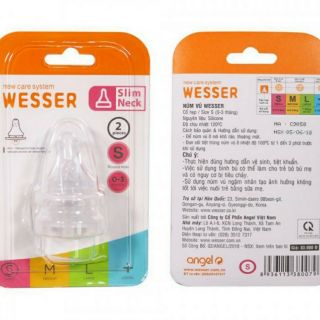 Vỉ 2 Núm vú thay thế bình Wesser cổ hẹp size S/ M/L/ +
