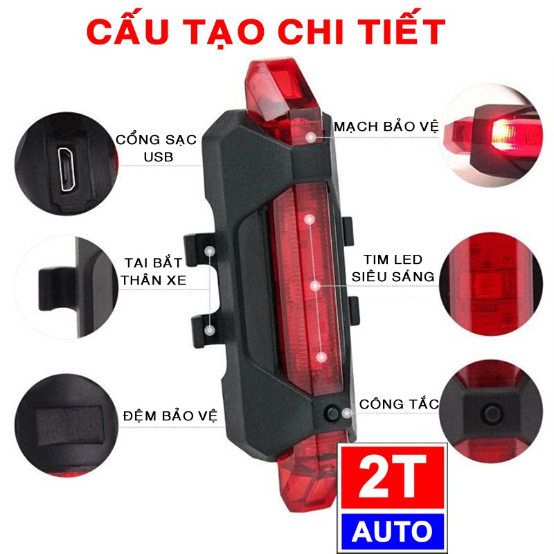 ĐÈN LED CẢNH BÁO GẮN ĐUÔI XE ĐẠP SẠC QUA CỔNG USB SIÊU CHẤT 4 CHẾ ĐỘ SÁNG - Đèn hậu xe đạp SKU 355