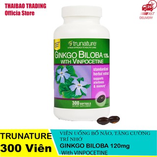 Viên uống Ginkgo Biloba Trunature 120mg hoạt chất cao - Viên Bổ Não, Tăng Cường Trí Nhớ Của Mỹ 300 Viên