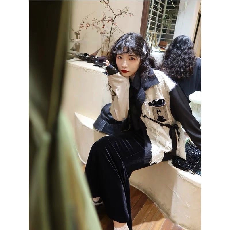Áo khoác thiết kế 2 màu đen trắng ulzzang