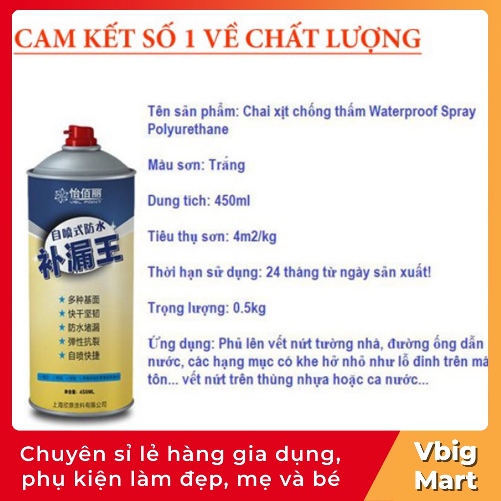 Chuyên sỉ lẻ  Chai xịt chống thấm 450 ml ,keo chống thấm nước - chống dột tường nhà , mái tôn, thùng ,chai , lọ