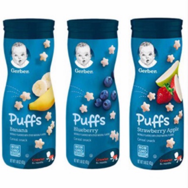 2 Bánh ăn dặm GERBER PUFFS vị chuối, táo dâu và blueberry