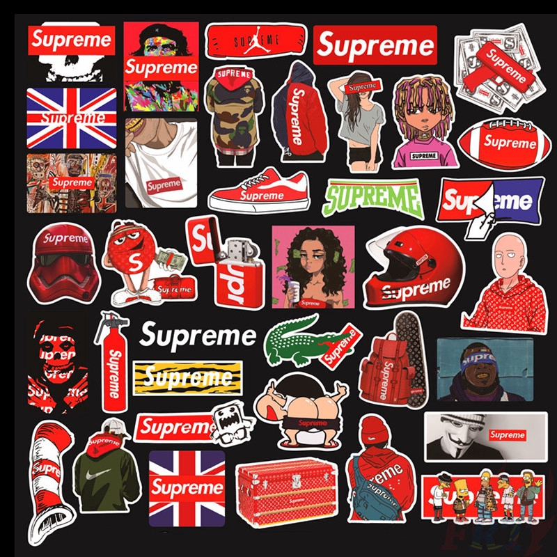 100 nhãn dán họa tiết Supreme dùng trang trí laptop vali ván trượt