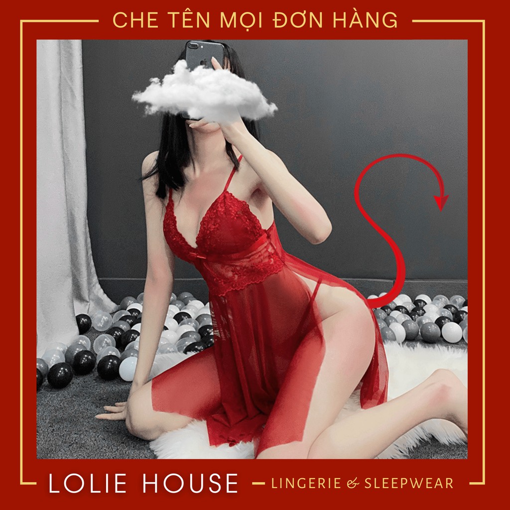 Váy ngủ 2 dây xẻ tà sexy - Đầm ngủ hai dây ren quyến rũ gợi cảm nâng ngực LOLIE HOUSE - VN3