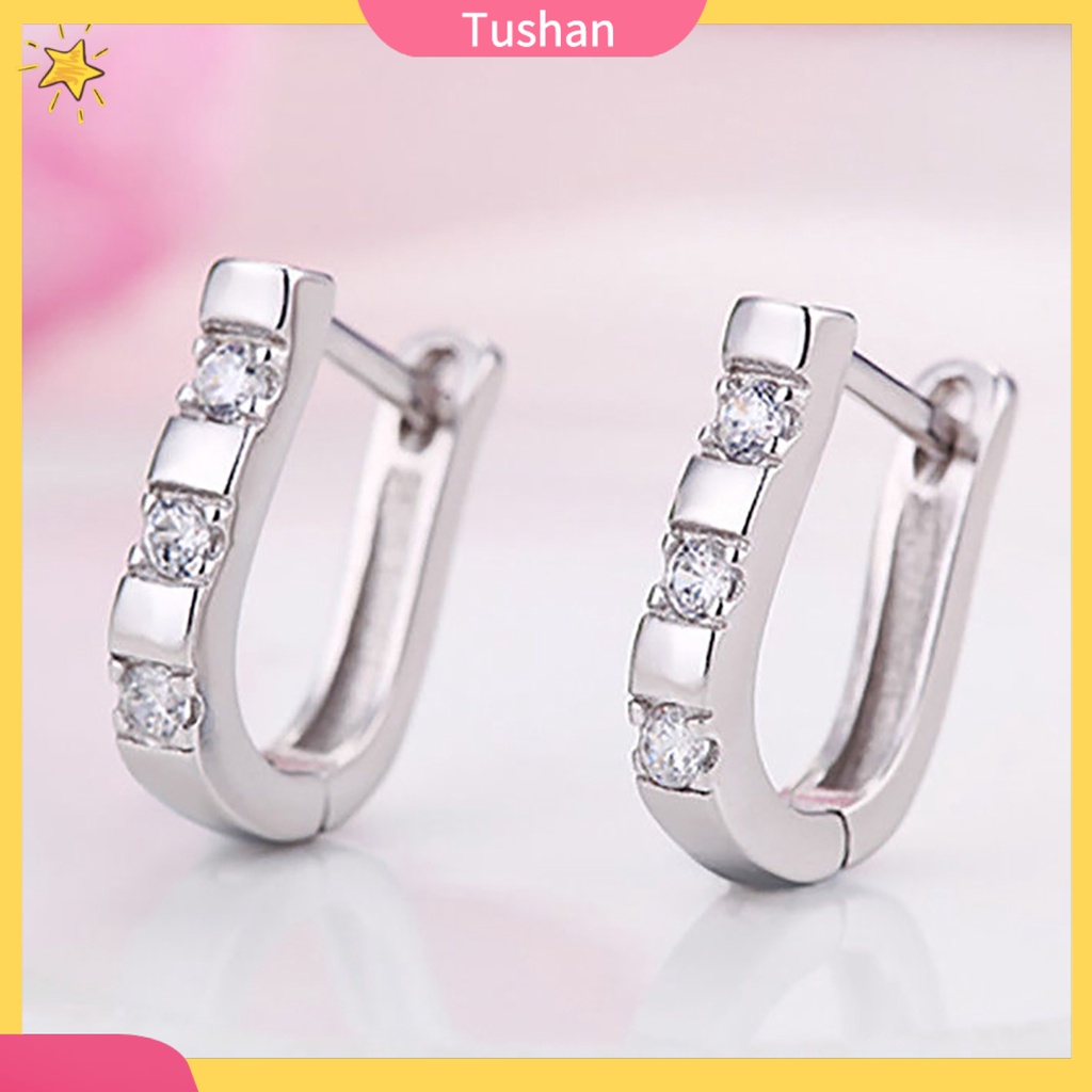 Đôi bông tai nữ hình chữ U đính đá đơn giản thời trang