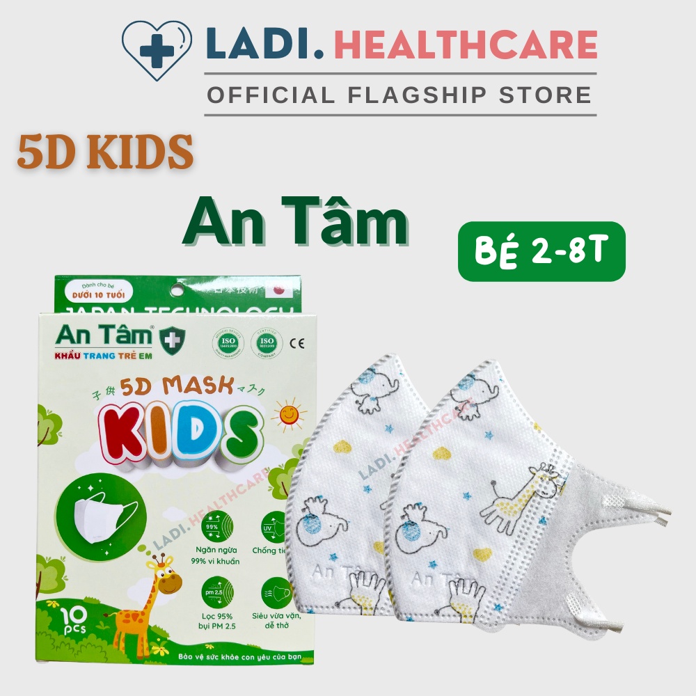 [SET 50Cái] Khẩu trang trẻ em 5D An Tâm kháng khuẩn dành cho bé 2-8 tuổi hàng chính hãng Công Ty