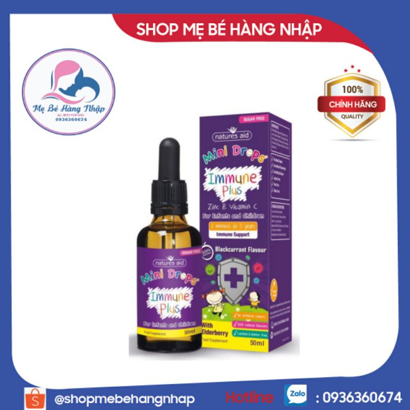 Tăng sức đề kháng Mini Drops Immune Plus Nature Aid - Bổ sung kẽm Vitamin C