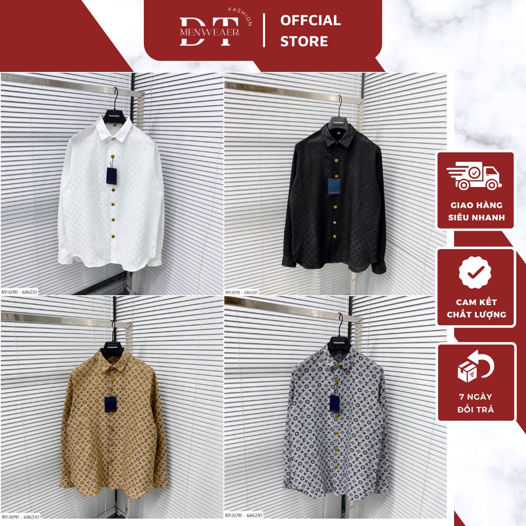 Áo Sơ Mi Nam Lv Phối Họa Tiết Dập Vân Sang Trọng Lịch Sự - Áo Sơ Mi Lv Chất Vải Thô Dành Cho Nam DT FASHION MENWEAR