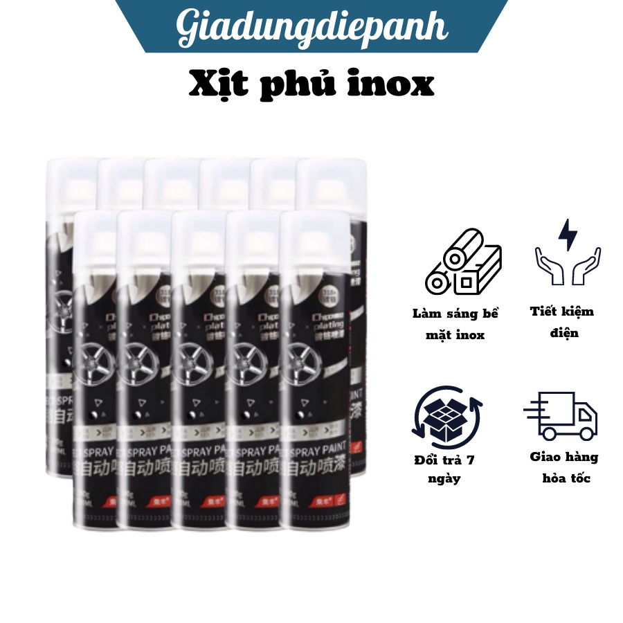 Sơn xịt Platinum phủ inox 350ml bảo vệ làm mới kim loại, chống han rỉ bong tróc sơn xe sơn ống nước