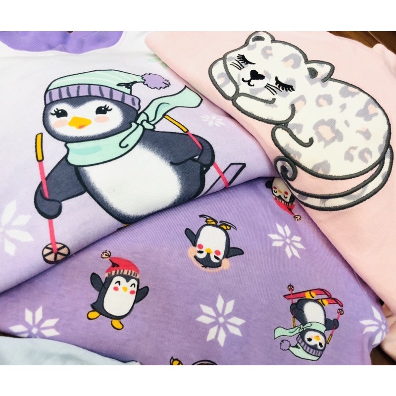 Bộ dài tay Bé Gái Kirklands thun cotton bo gấu Combodia xuất dư xịn - Đồ bộ ngủ mặc nhà thu đông