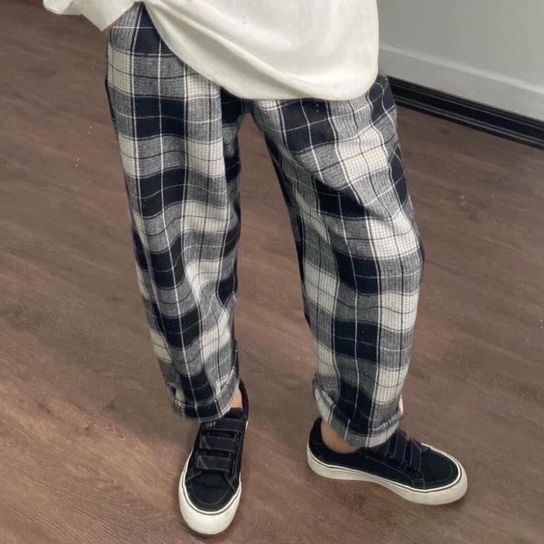 [Rẻ Vô Địch] Quần Kẻ Sọc Caro dáng suông ống rộng Phong Cách Hàn Quốc kèm ảnh thật