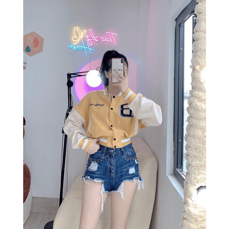Áo Khoác Bomber Nữ Da Lộn Form Lỡ Chữ B Cúc Bấm Siêu Đẹp [ HÌNH THẬT SẢN PHẨM ]  - ĐĂNG QUANG CLOTHER