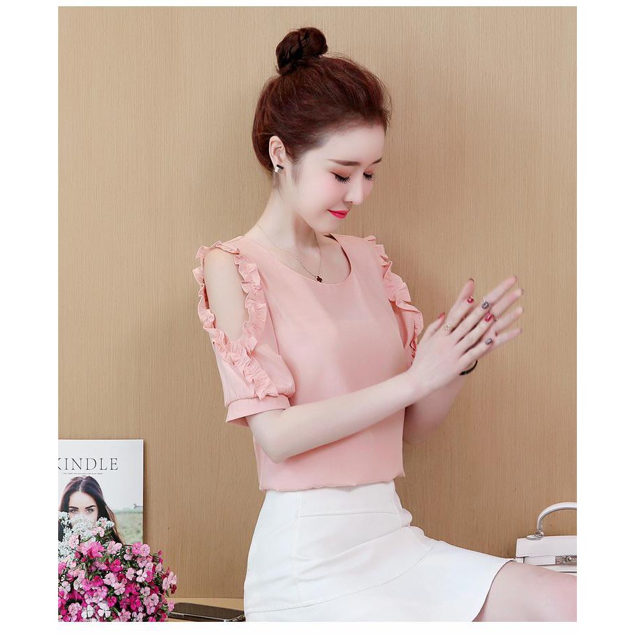 ÁO SƠ MI KIÊU CUTOUT TAY PHỐI BÈO SAU LƯNG THẮT NƠ - GA564