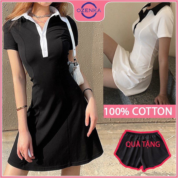 Váy polo body tay ngắn xinh yêu, đầm polo đi dự tiệc đi chơi dạo phố đi bar sang chảnh rẻ đẹp OZENKA