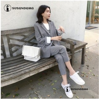 Set áo khoác blazer + quần dài thanh lịch thời trang phong cách Hàn Quốc cho nữ