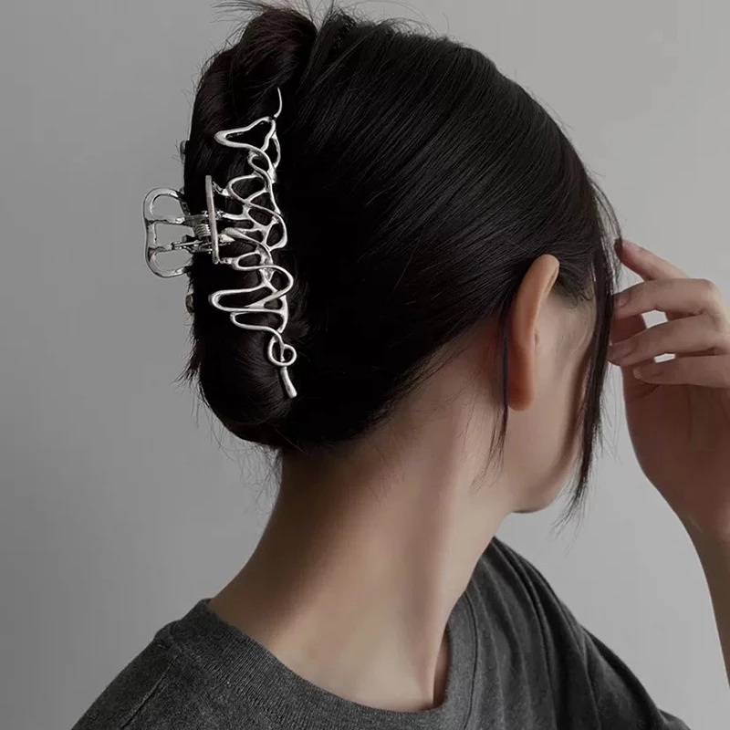 Kẹp tóc kim loại HAIMEIKANG màu bạc phong cách punk thời trang Hàn Quốc