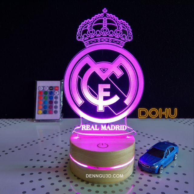 Đèn Để Bàn Bóng Đá Logo Real Madrid 16 Màu Kèm Khiển Và Dây Cáp (Có Video Sản Xuất).