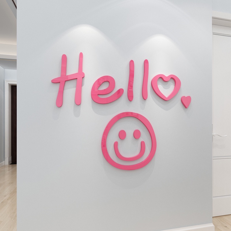 Tranh mica dán tường Welcome hello mặt cười trang trí quán trà sữa, cửa hàng, spa, salon Nhiều Size
