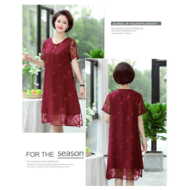 Đầm Chiffon Tay Ngắn Dáng Rộng Thời Trang Mùa Hè Cho Nữ Trung Niên