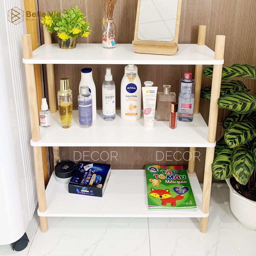 Kệ Gỗ Decor BELLEVIE Kệ Trang Trí 3 Tầng Phong Cách Hàn Quốc, Decor Phong Ngủ, Trang Trí Phòng Khách