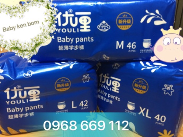 BỈM DÁN/QUẦN YOULI BABY PANTS SIZE S54/ M48-44/ L42/ XL40/ XXL36/ XXXL34