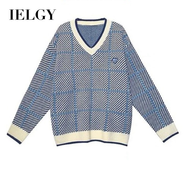 Áo dệt kim IELGY cổ chữ V dáng rộng thời trang màu tím cho bạn nữ
