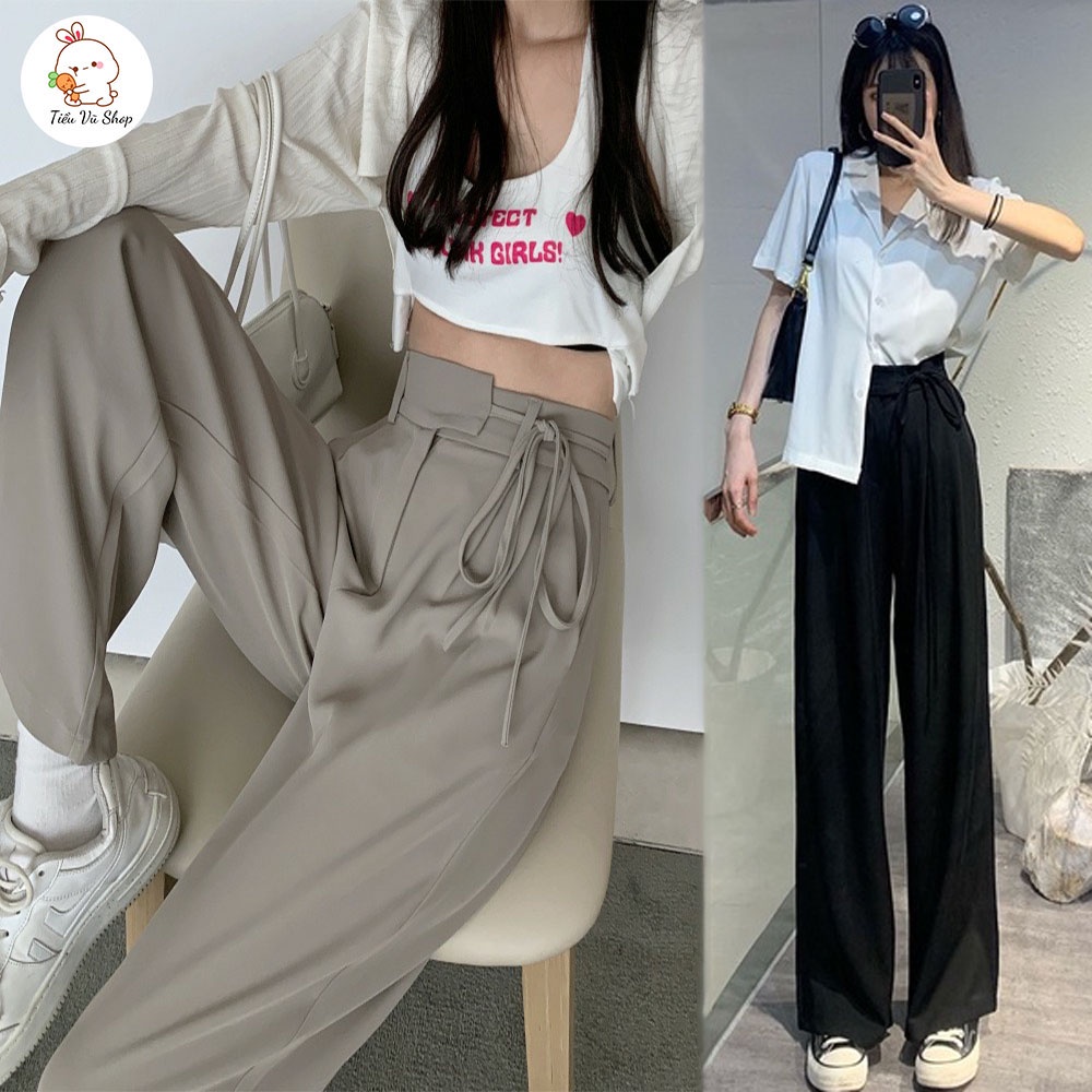 Quần Dài Ống Rộng Lưng Cao Dây Rút Thời Trang Hàn Quốc Cho Nữ m882