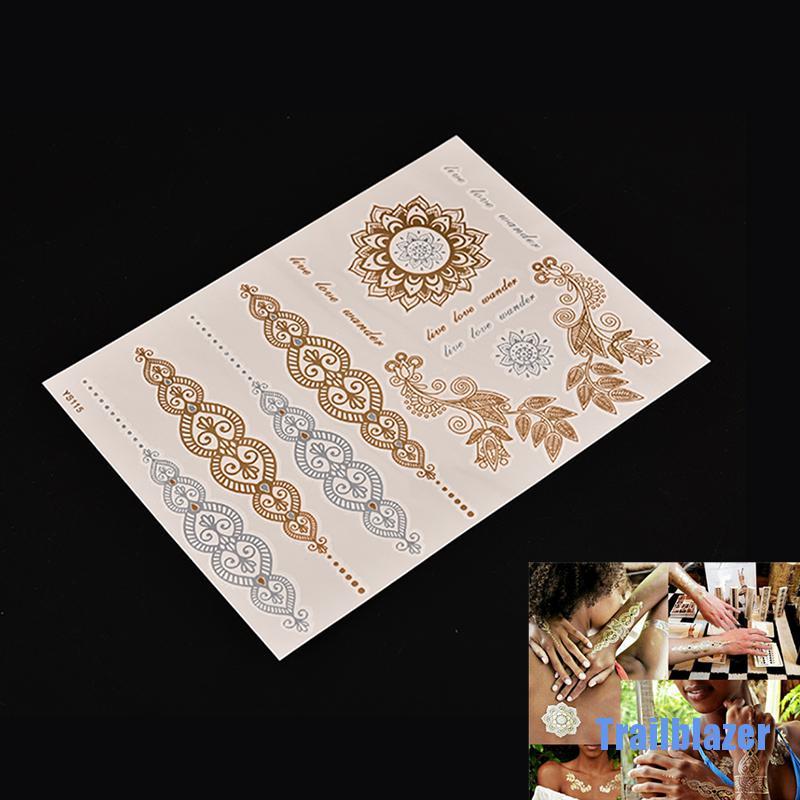 (hàng Mới Về) Hình Xăm Dán Tạm Thời Màu Vàng / Bạc Ánh Kim Lấp Lánh Trang Trí Nghệ Thuật Cơ Thể