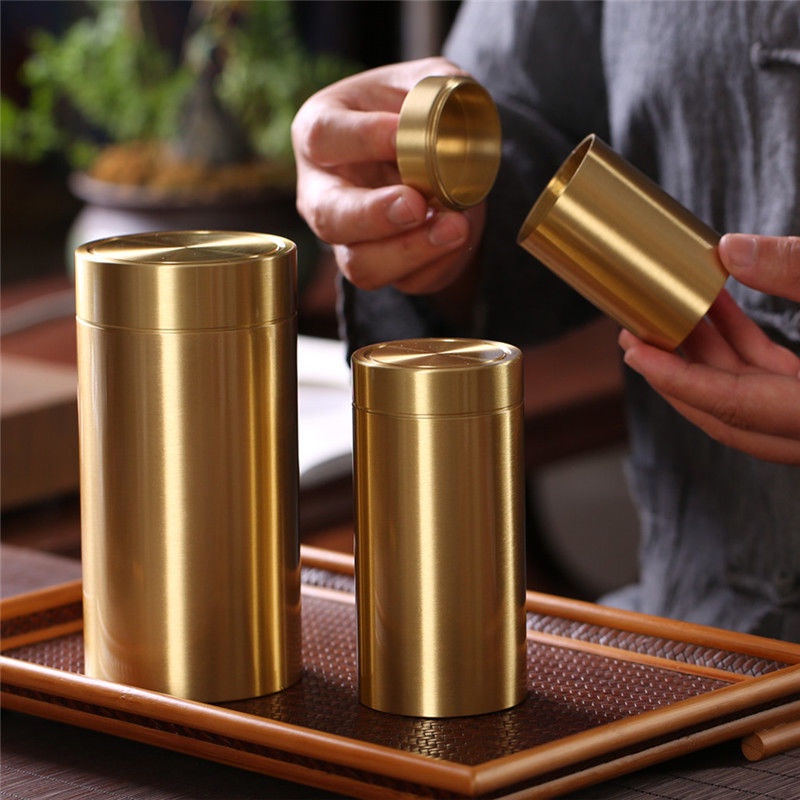 Hộp đựng trà bằng đồng có nắp đậy tiện dụng mang đi du lịch