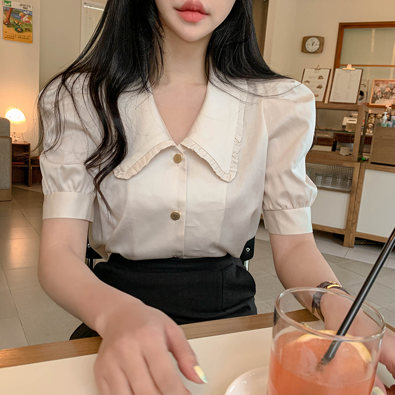 ruffle collar puff sleeves shirt blouse woman top 34077