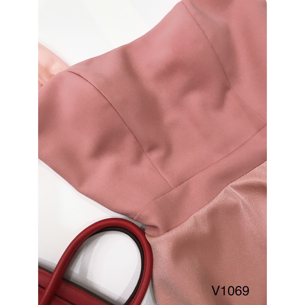 [ xả kho ] MiD Đầm hồng tay voan trễ vai V1069 Mie Design ảnh thật