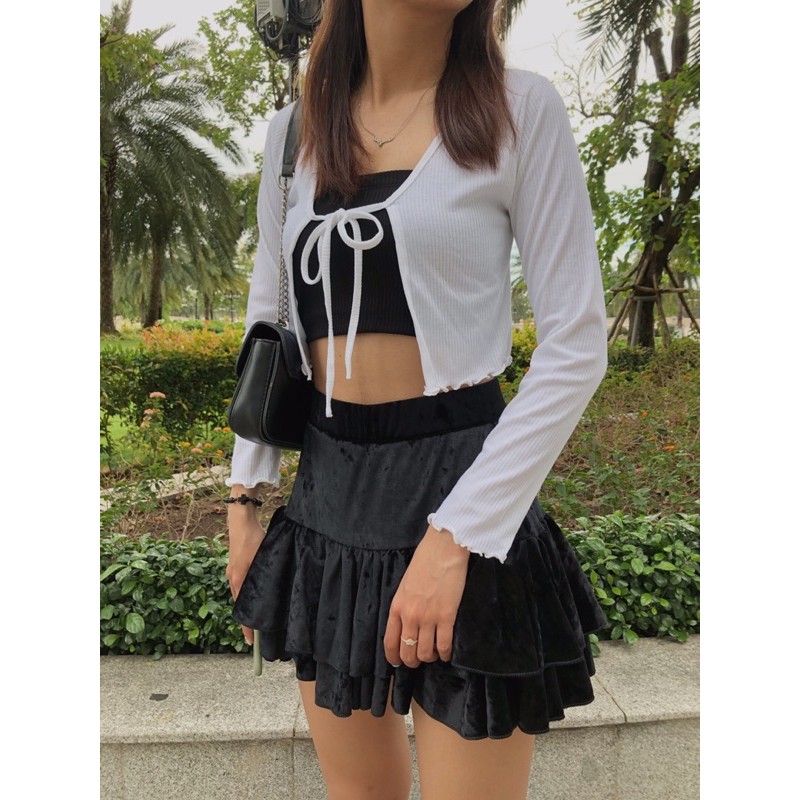 Áo kiểu buộc dây tay dài, croptop mùa thu đông🌵thun co giãn, mặc được nhiều phong cách📷Hình thật shop chụp📷form croptop | BigBuy360 - bigbuy360.vn