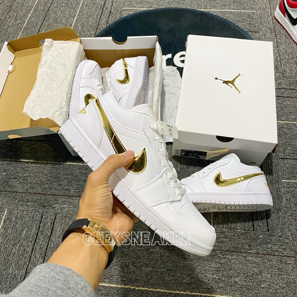 [GeekSneakerZone] Giày Jordan 1 Low Metallic Gold - Trắng / Vàng