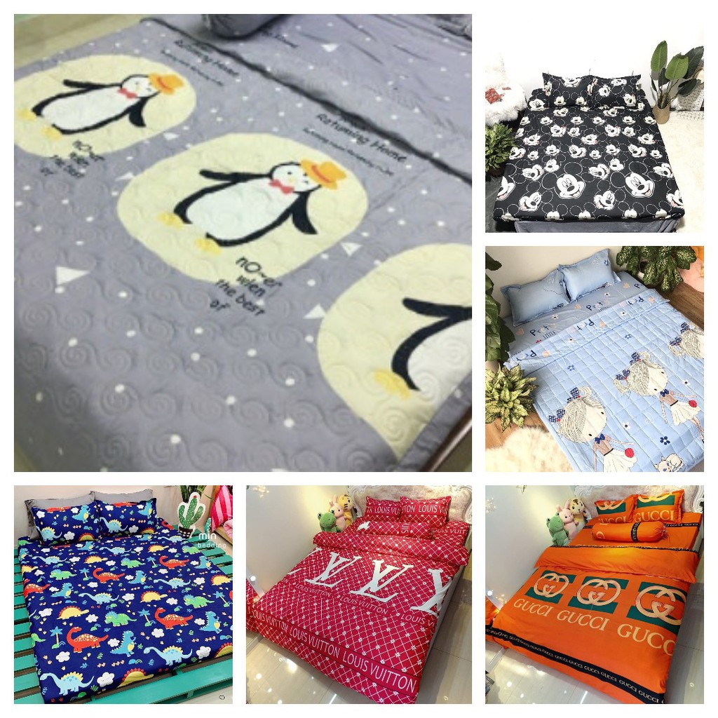 Ga Trải Giường Bọc Đệm Vải cotton poly hàn,LV hồng đỏ