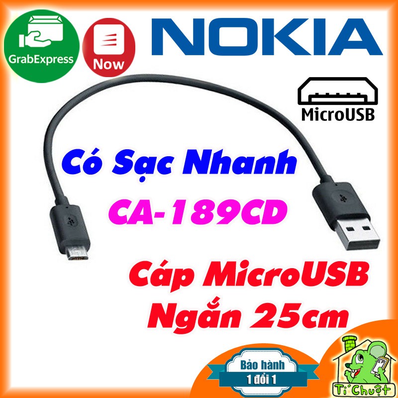 Cáp Micro USB ngắn 25cm Nokia CA- 189CD ZIN có sạc nhanh