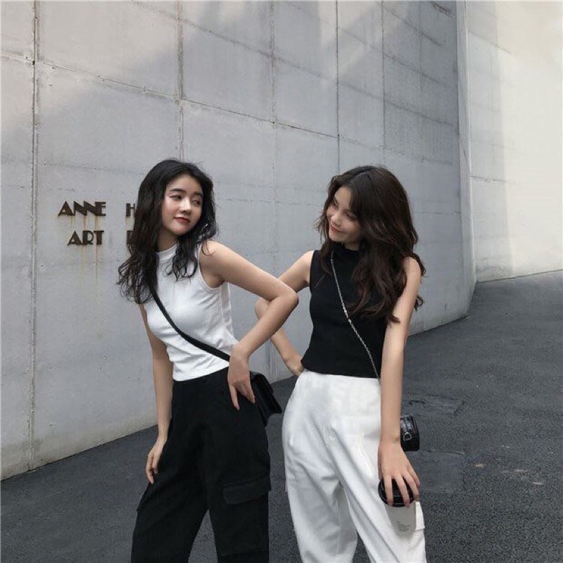 Áo croptop ba lỗ cổ cao 3cm, chất thun tăm dày dặn, mặc đi tập hoặc đi chơi mix áo khoác, quần ống rộng siêu xinh